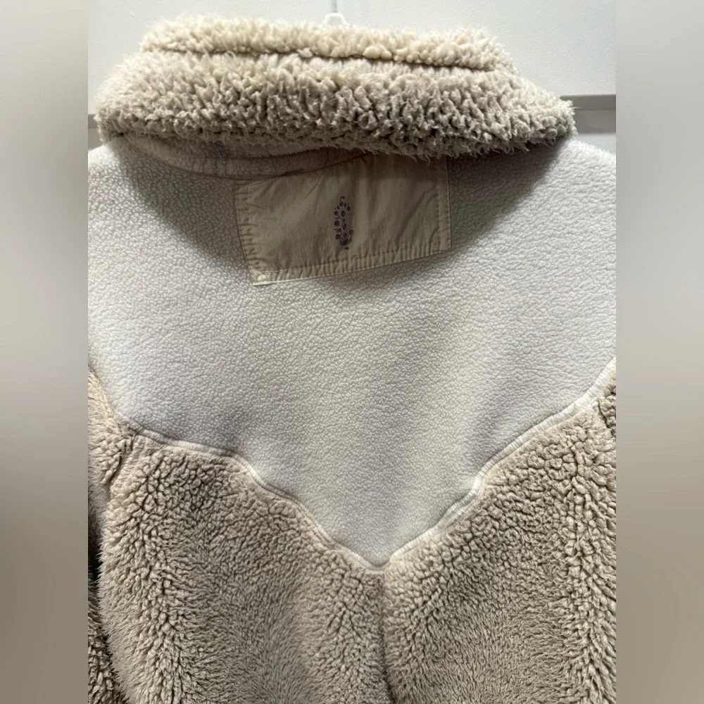 Free People Movement Sherpa Fleece Pullover Jacket Cream Snap Front Cozy Size S - Picture 5 of 5